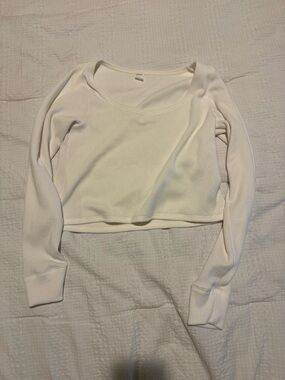 Gilly Hicks Cream Ribbed Long-Sleeve Crop Top